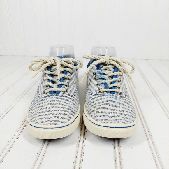 UGG Canvas Blue & White Striped Low Top Lace UP Sneakers F1013 - Picture 7 of 12